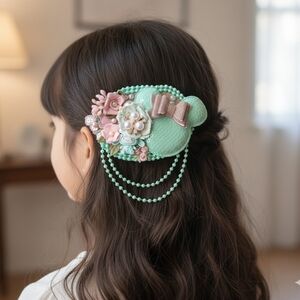 Bows For Girls'🎀Chic Mint Green Floral Dangle Hair Clip (FREE Matching Bows)✨
